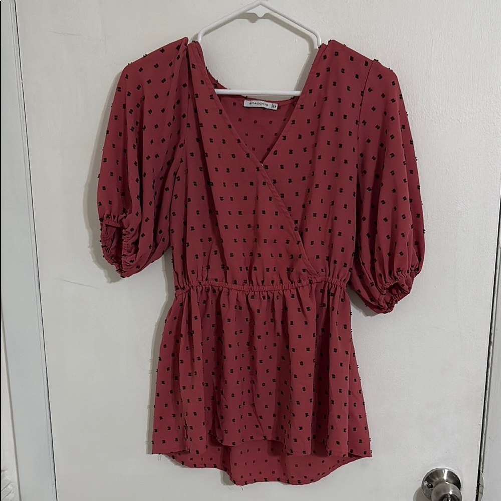 Staccato Red Puff Sleeve Wrap Blouse